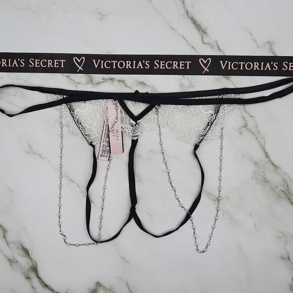 Lace and Pearl Strand Crotchless V String Panty Open Back Victorias Secret - Picture 6 of 10